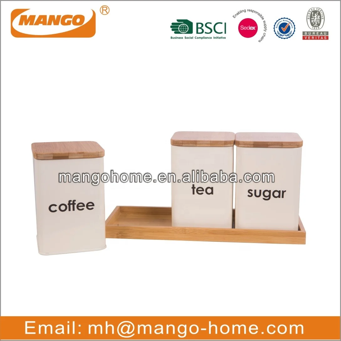 Modern Kitchen Bread Bin Tea Coffee Sugar Biscuits Storage Canister With Bamboo Lid