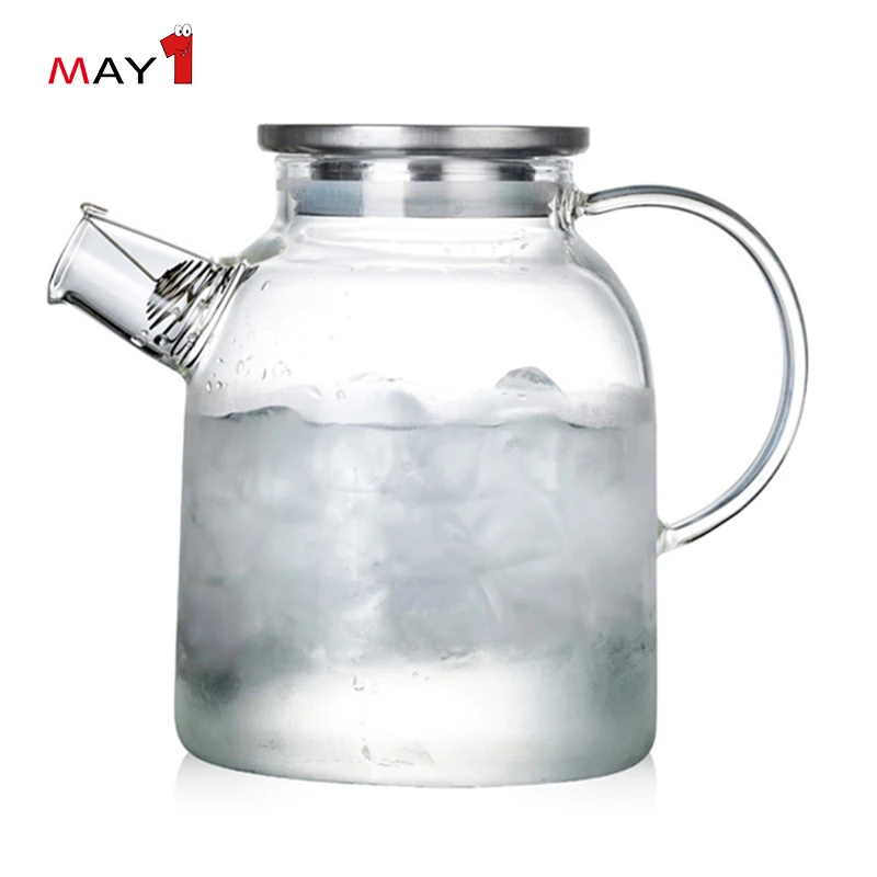China Wholesale Custom Logo Borosilicate Glass Water Stainless Steel Lid Jug