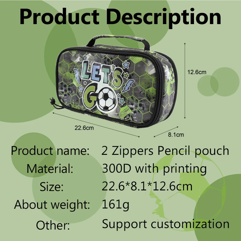 New Football Series Fabric Pencil Pouch Large Capacity Button Interlayer Zipper Pencil Case Portable Kids Stationery Bags