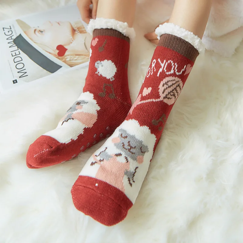 Indoor Slippers Wholesale Fuzzy Socks With Grips Women Thermal Warm Fluffy Christmas Socks