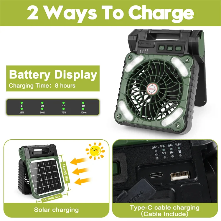 Solar Dynamo with Light Fan And Power Bank In One Foldable Mini Outdoor Camping Fan