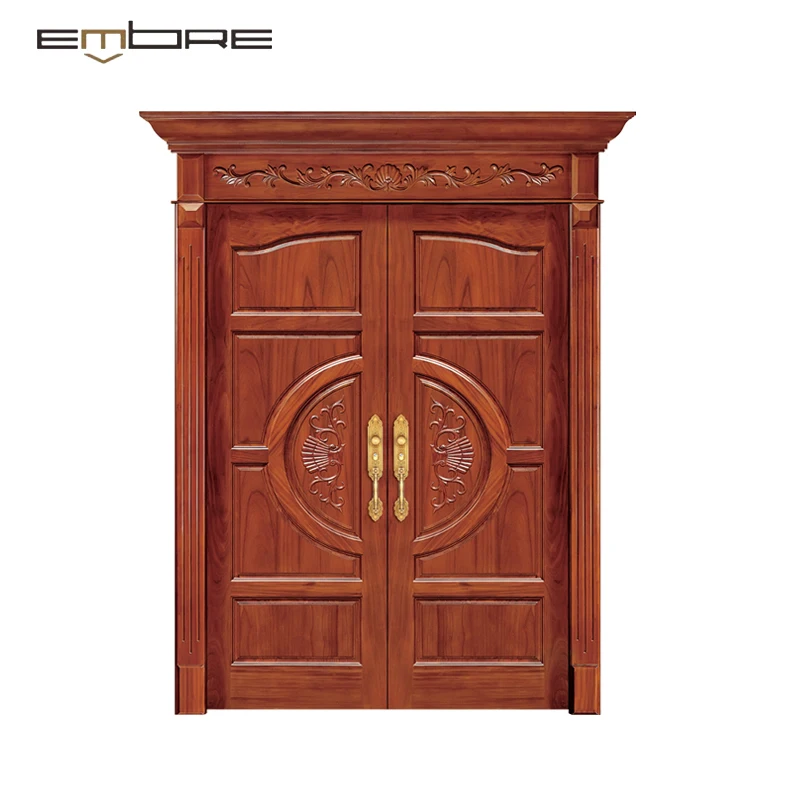 Best prize contemporary high quality main double door wooden fireproof  wooden main door for entry