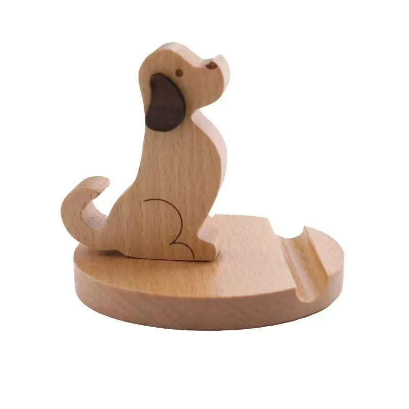 Creative Wooden Mobile Phone Stand in Beech Pony and Toma Back Mounted Coin Design for Dogs