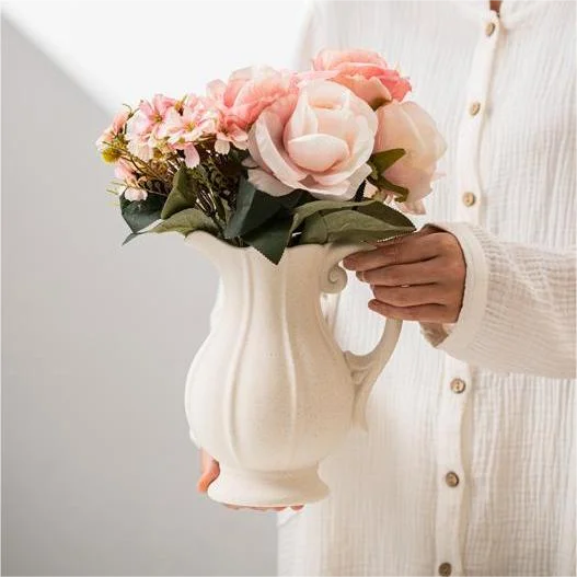 New Design Ceramic Beige Vase Nordic Decor Table Ornament Kettle Jug Flower Vase Handmade Ceramic Clay Floral Vase