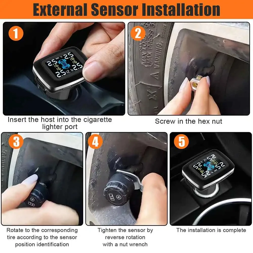 Система контроля давления в шинах TPMS беспроводной регулируемый угол дисплея с 4 водонепроницаемыми внешними датчиками автосигнализации режиме реального времени