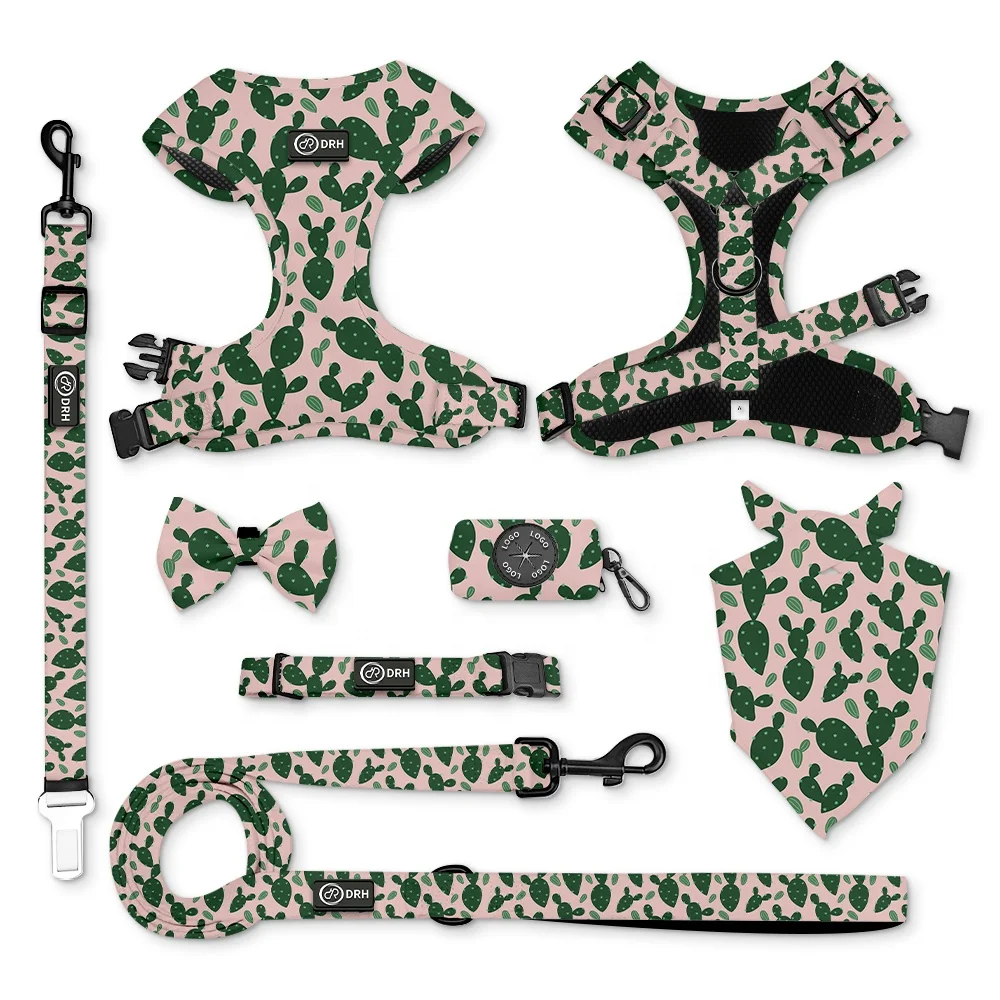 OKKPETS Low MOQ OEM/ODM Hot Sale Customized Christmas dog harness Printing Dog Harness and Leash Collar Set