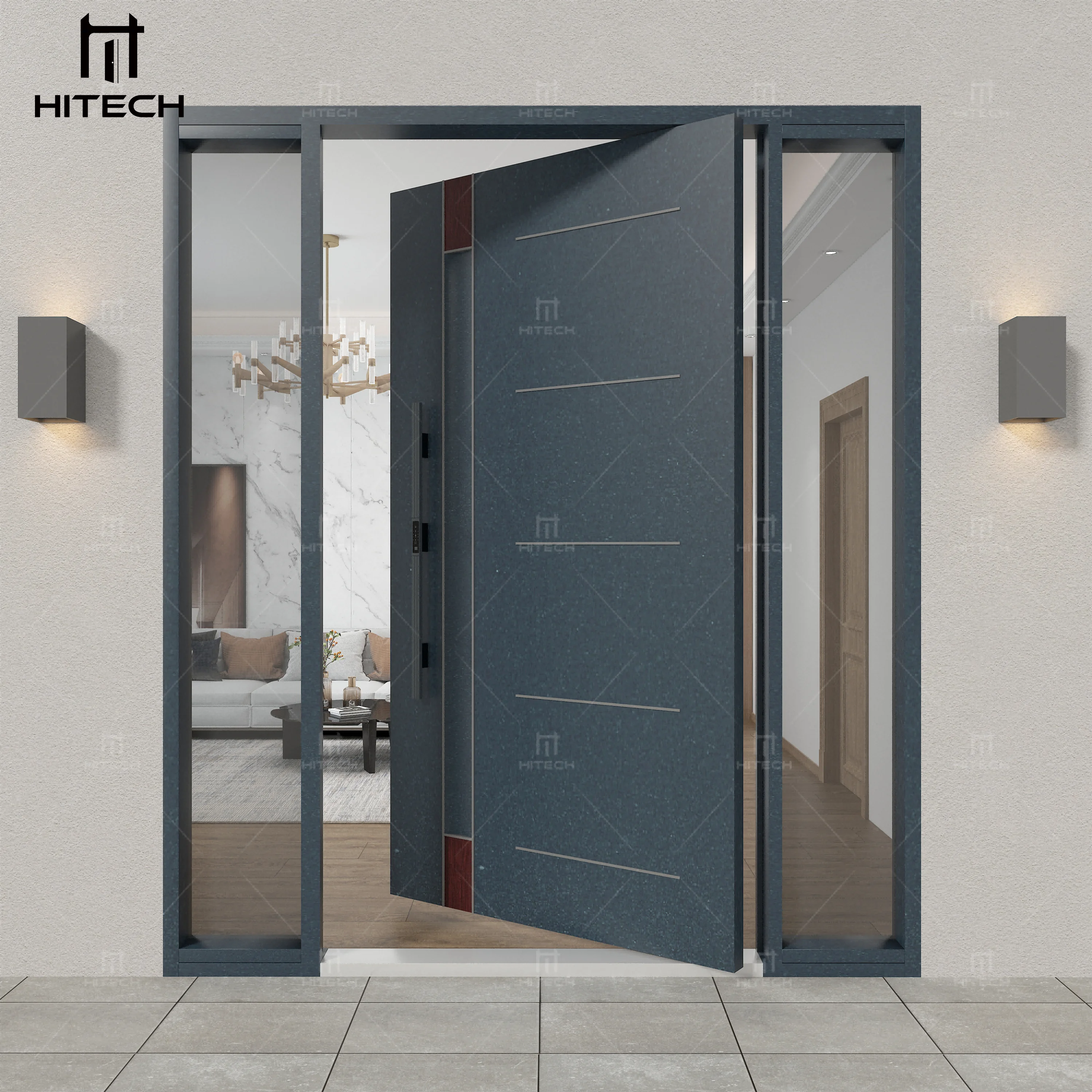 Hitech 36 inches front pivot aluminum doors security front entrance doors hurricane impact apartment villa metal door with glass