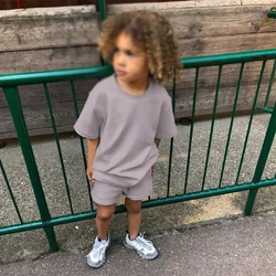 wholesale toddler boys clothes set summer clothing 2 piece outfits cotton plain kids short sets