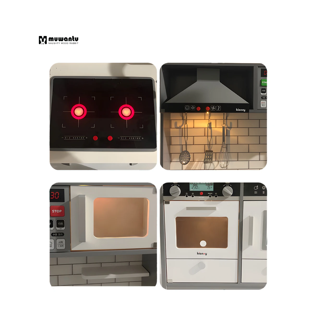 2023 New Design Big White Electronic Wooden Kitchen Toys for Kids Unisex with Lights and Sounds