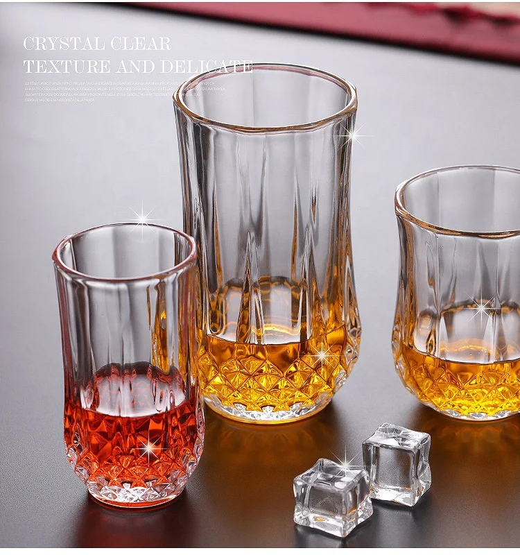European old  fashion Embossed Transparent Drinking Water Glass Crystal Vintage Goblet Wine Whiskey Glasses Cup