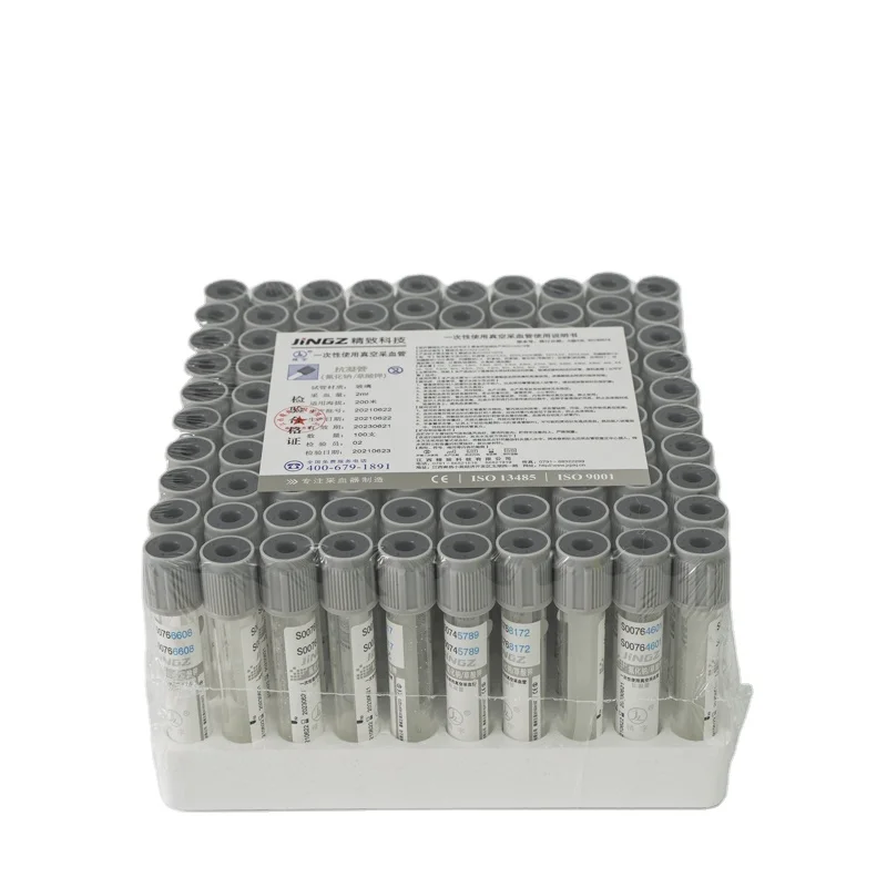 JINGZ Vacuum Blood Collection Glucose Tube Grey 2ml-5ml Oxalate/Glucose glass Tube with Sodium Fluoride