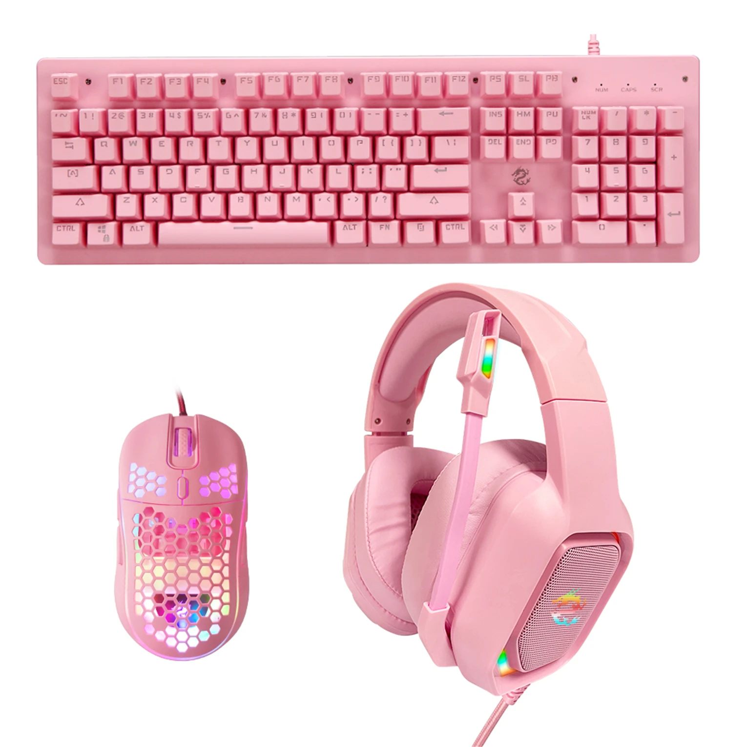 
Hot Selling Rainbow Laser Backlit Gaming Keyboard Mouse Headset Combos 