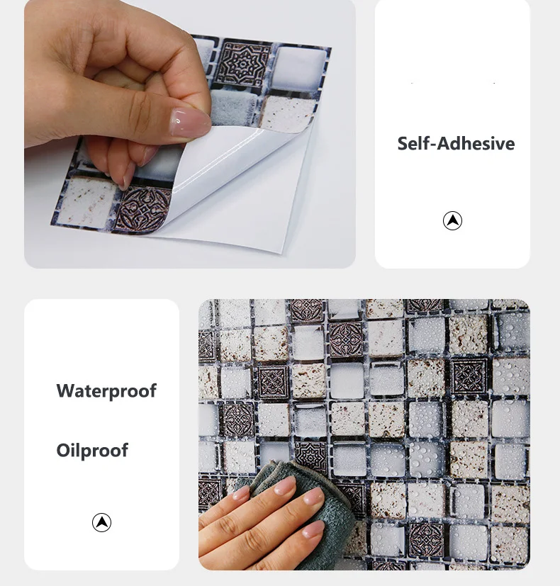 Self-Adhesive Mosaic Sticker Peel And Stick Wall Sticker For Home Kitchen Decor