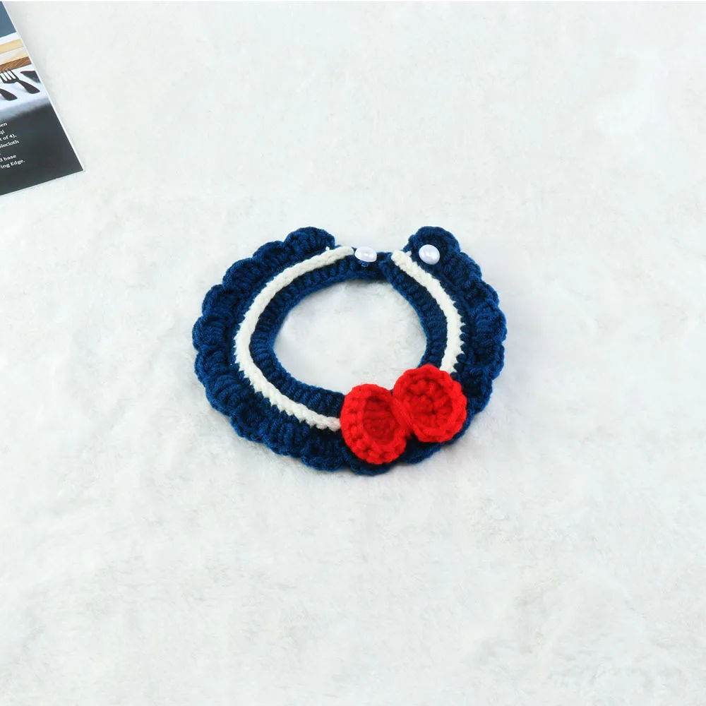 Cat crochet collar Amazon hot selling handmade knitted wholesale pet crochet collar pretty dog wool bib