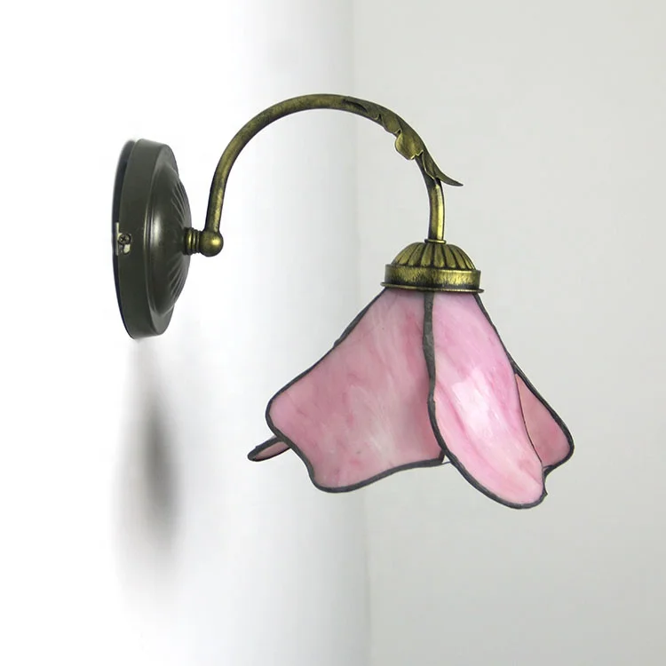 LongHuiJing Lotus Stained Glass Wall Scone Lights Vintage Single Lampshade Lamp light Tiffany Style Antique Wall lamps