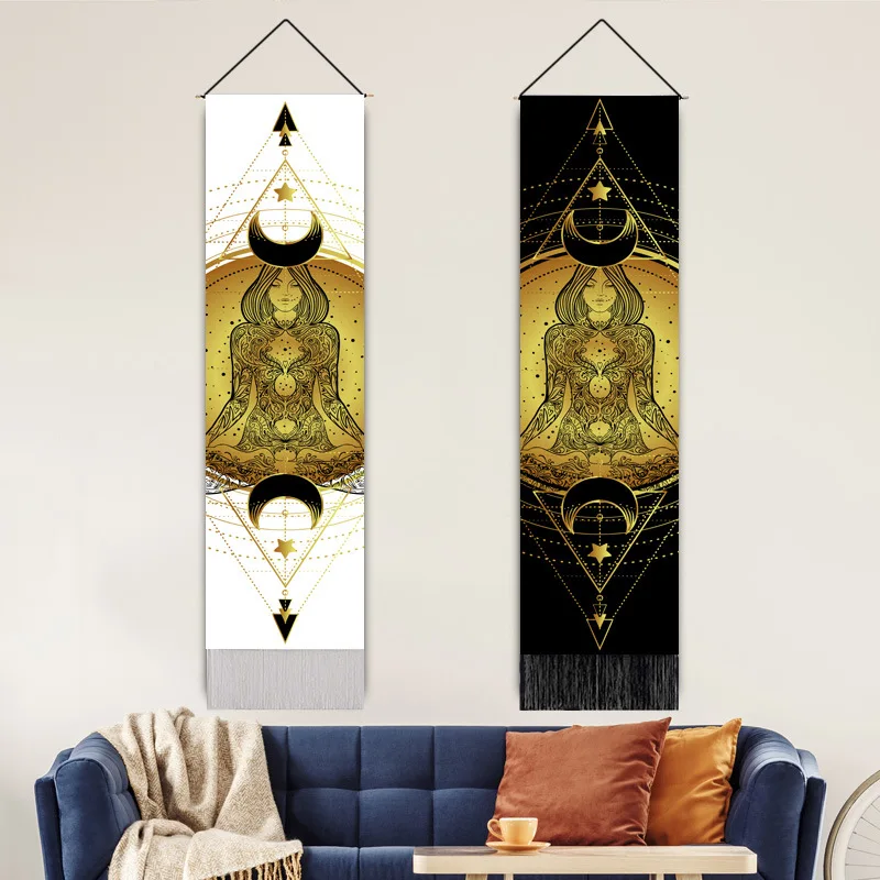 Женский сидящий на лотосе фон с изображением священного цветка и единорога гобелен богемная кисточка подвесная картина