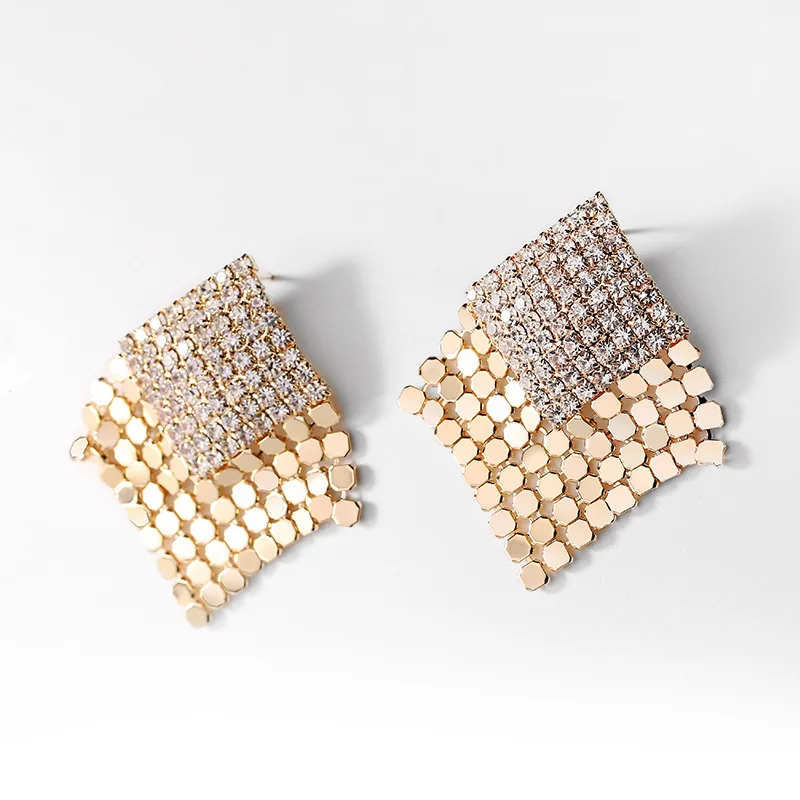 Round CZ Cubic Zirconia Bezel Setting Gold Plated Square Shape Stud Earrings with 925 Sterling Silver Needle