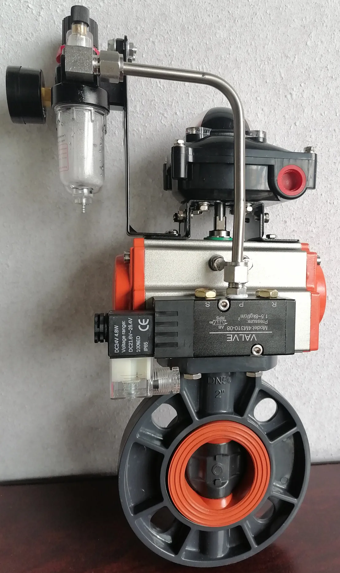 single acting normal close solenoid valve air filter limit switch UPVC PPH butterfly ball valve pneumatic drive