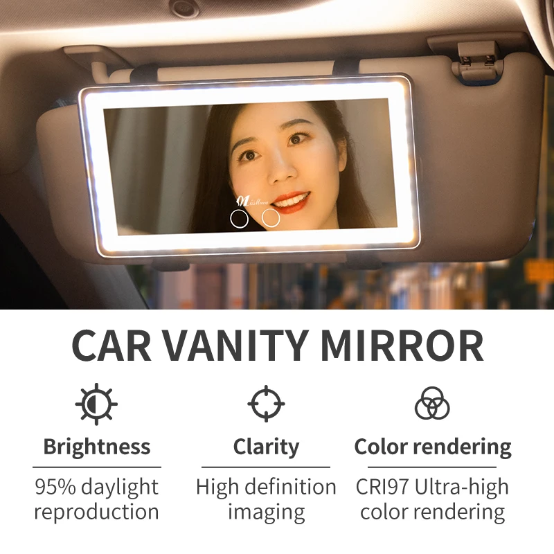 New Product Ideas 2024 Hot Sale Car Vanity Makeup Mirror Rechargeable LED Light Touch Sensor Switch All Car Universal Sun Visor