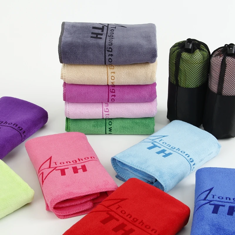 35*75cm polyester towels Wholesale custom logo microfiber gym sports yoga towel with mesh bag packaging
