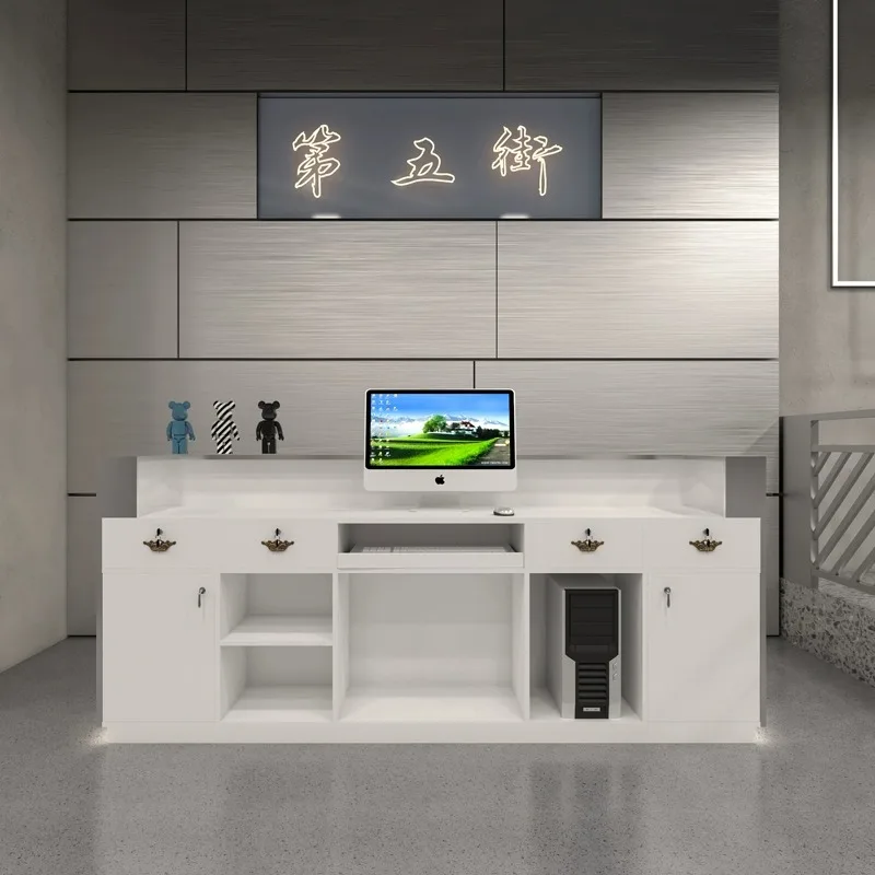 Simple modern clothing store checkout Stainless steel bar shop Small beauty salon Barber shop front desk Reception desk