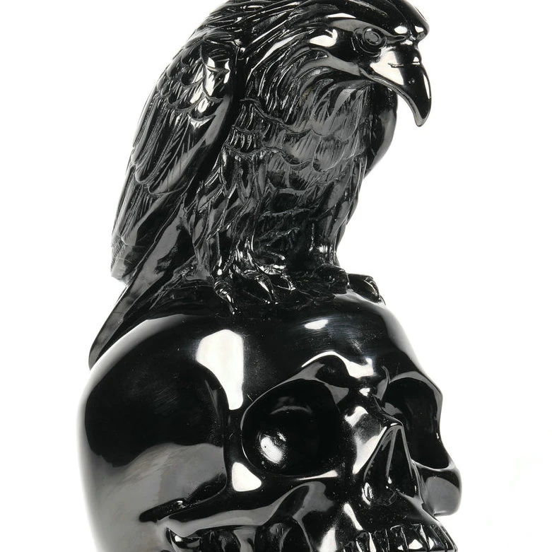 Mr Skull Obsidian Skull  Eagle Sculpture  Hand Carving  Healing Crystals Crystal Crafts