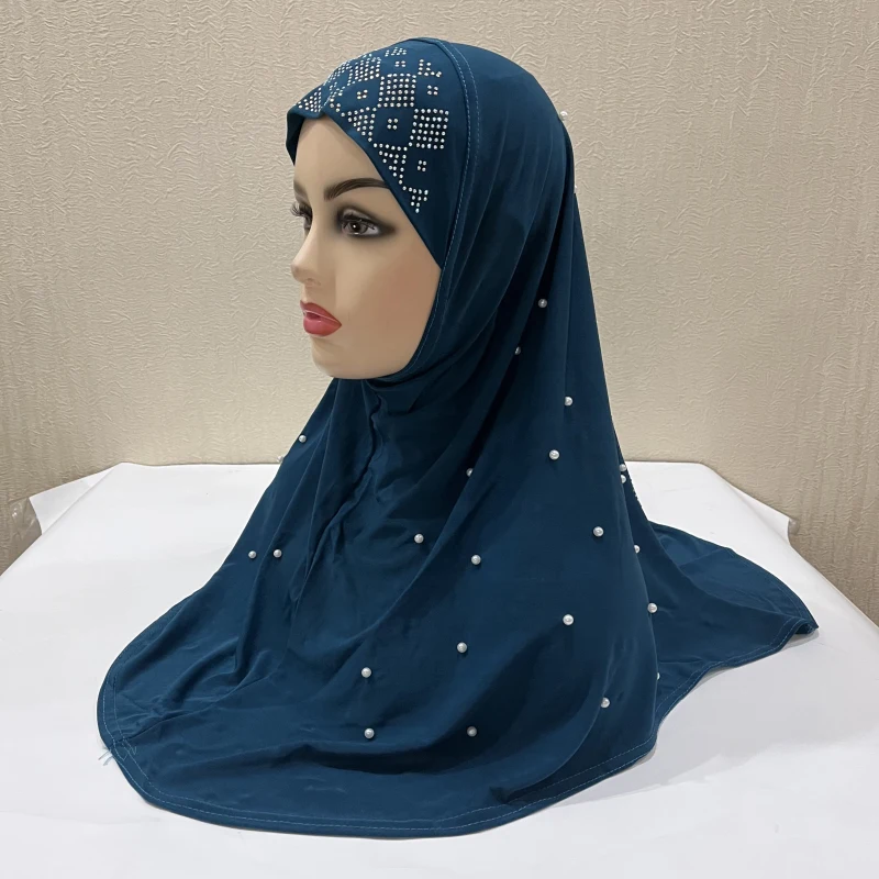 Wholesale adult muslim hijab with handmade beads islamic scarf shawl headscarf hat armia pull on wrap XDH016