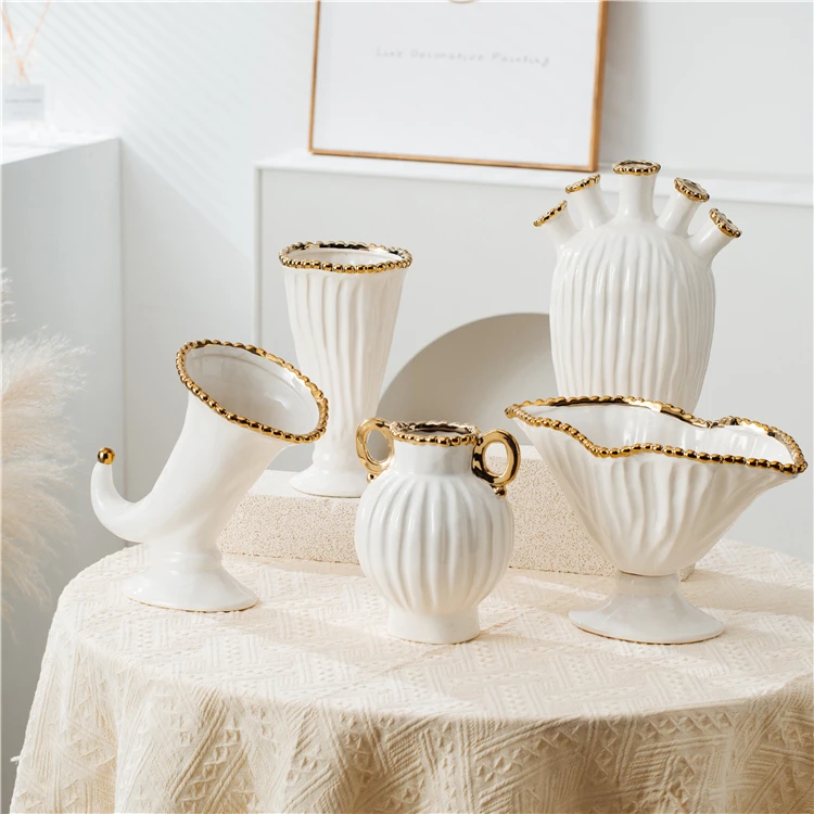 New arrival elegant craft wedding decorative flower vase ornament white ceramic vases for flower