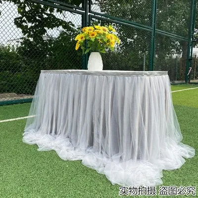 2 Layer Tutu Table Skirting Designs for Wedding Birthday Party Decoration White/Pink/Blue/Silver