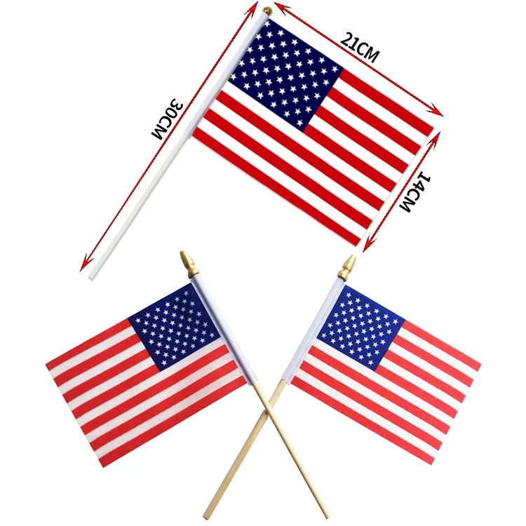 Small American Flags on Sticks Mini Handheld US Flags Stick with Solid Wooden Pole  4th of July Independence Day Decorations