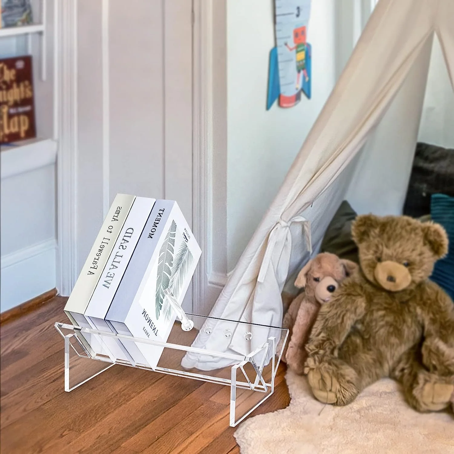 Acrylic CD Book Storage Organizer Clear Modern Magazine Holder Bookcase Tabletop Bookshelves Rack for Office Home Shelf Display