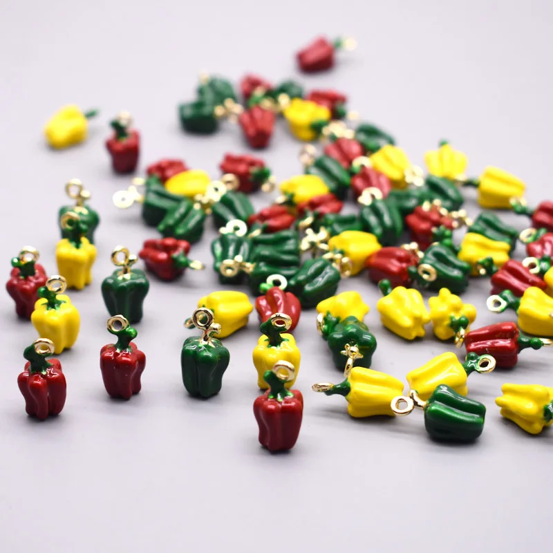 3D Green Pepper Red Yellow Pepper Charm Pendant Jewelry Making Alloy Drop Oil Pendant DIY Bracelet Earrings Accessories