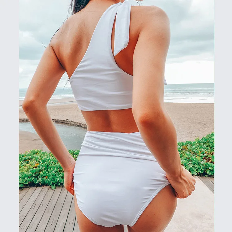 fashion mesh  bikini  swimsuit single shoulder Lace Up Bra Sexy swimwear bathing suits woman