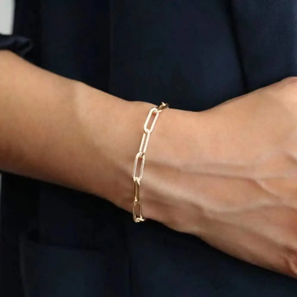 eManco Cuba Fashion Paper Clip Link Gold Chain Bracelet Stainless Steel Jewelry