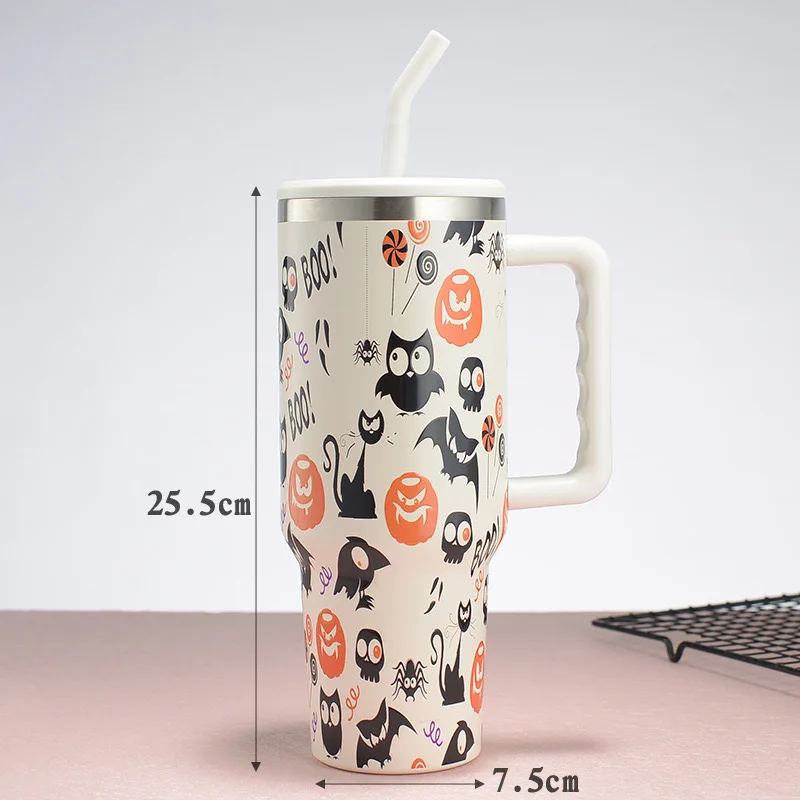 Stainless Steel 3D Uv Printed Halloween 40Oz Cups Tumbler Mug With Handle And Straw Lid