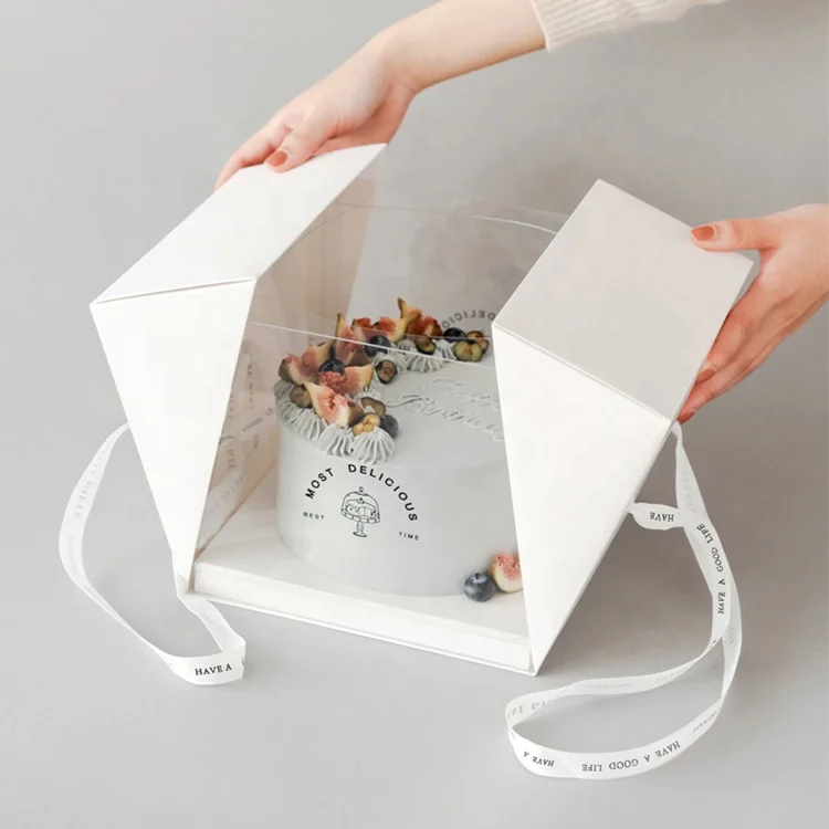 Double Open Portable 6 8 Inch Transparent Birthday Inverted Triangle Cake Packaging Boxes Tiramisu Mousse Clear Plastic Cake Box
