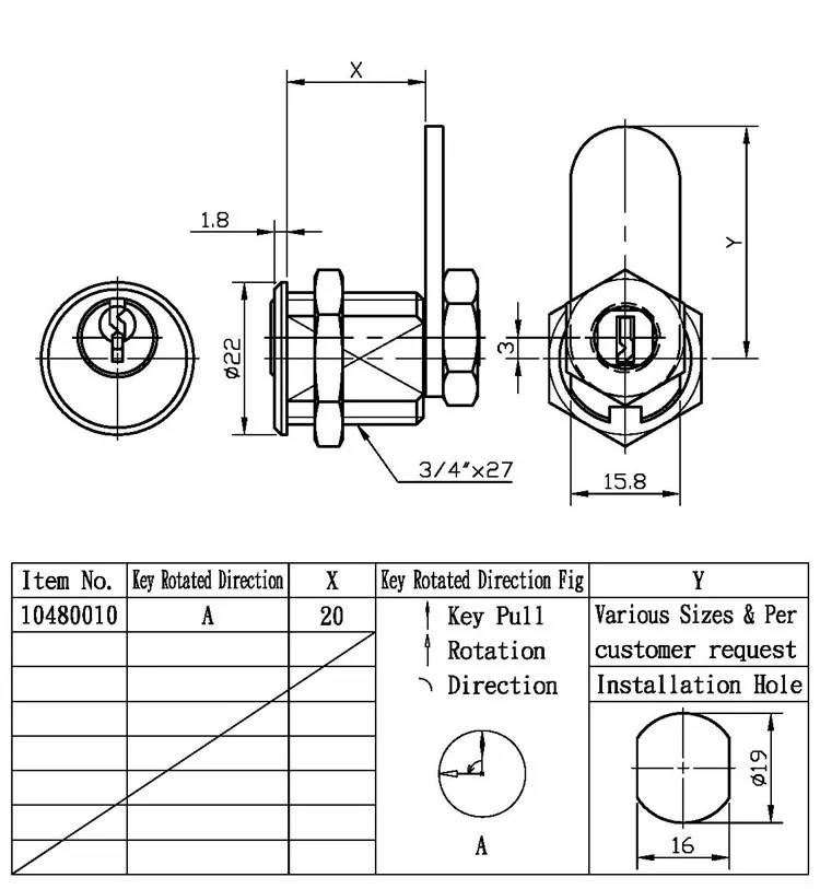 High security Brass Cabinet Lock Underground Strobe Turnstiles Eccentric Cam Lock