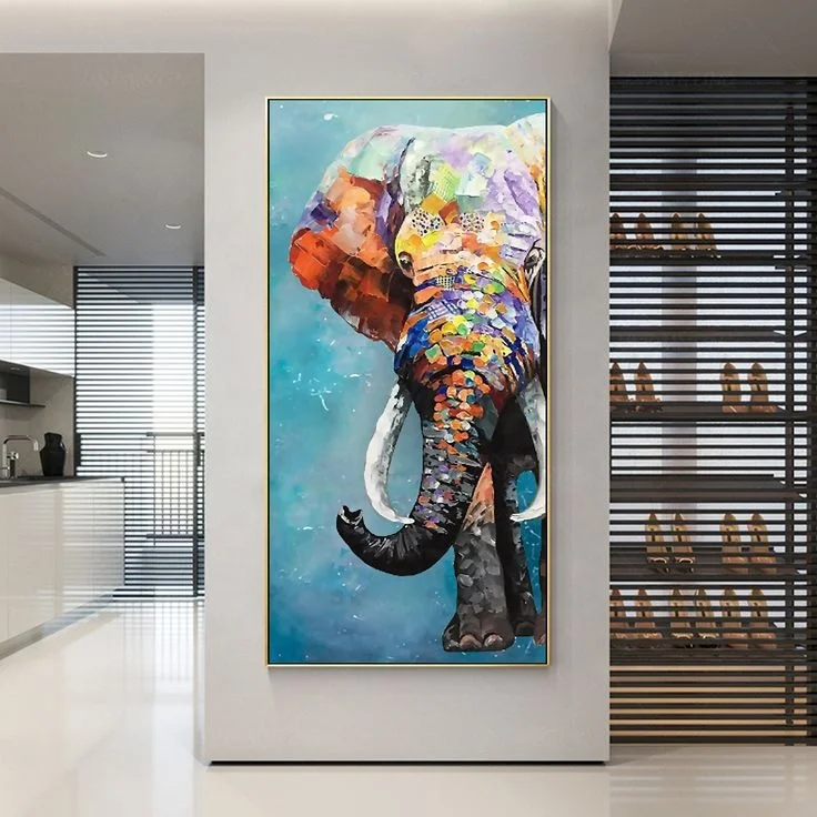 Modern Acrylic Canvas Wall Art-Natural Scenery  Featuring African Elephant Oil Painting Genre