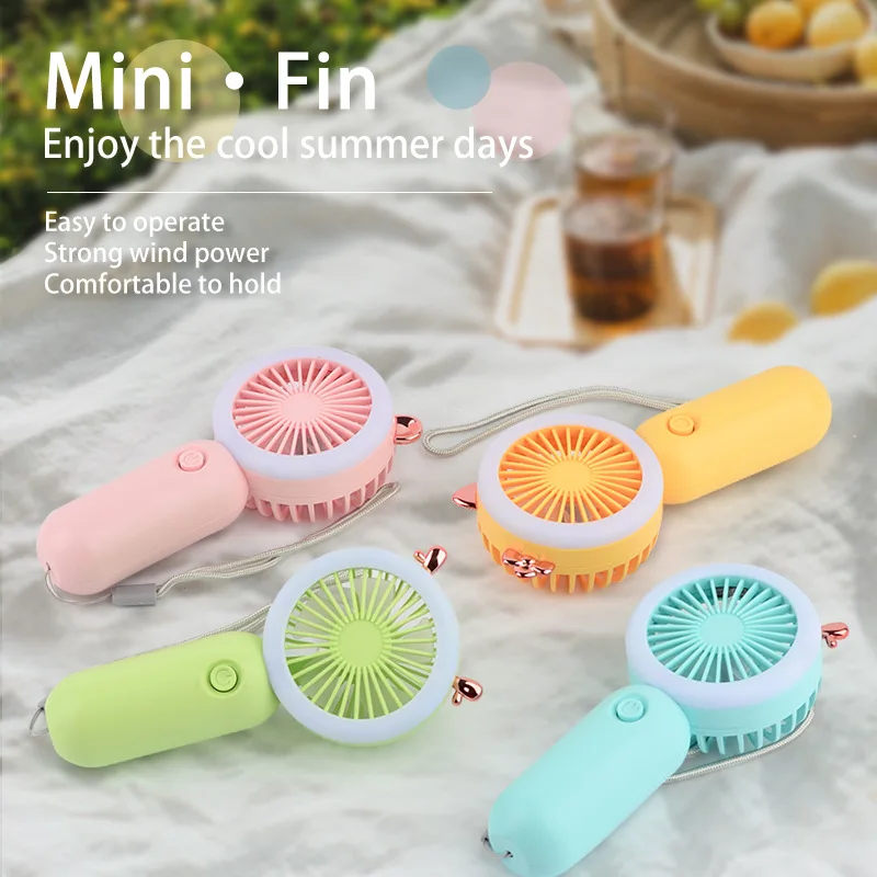 USB Rechargeable Mini Portable Fan with Night Light Three Speed Adjust Ventilador Portatil LED for Car and Outdoor Use