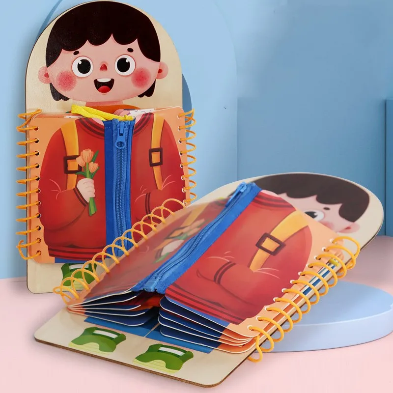 Montessori Wooden Early Enlightenment Life Skills Training Multi-layer Dressing Busy Board Button Button Wooden Toy for Children
