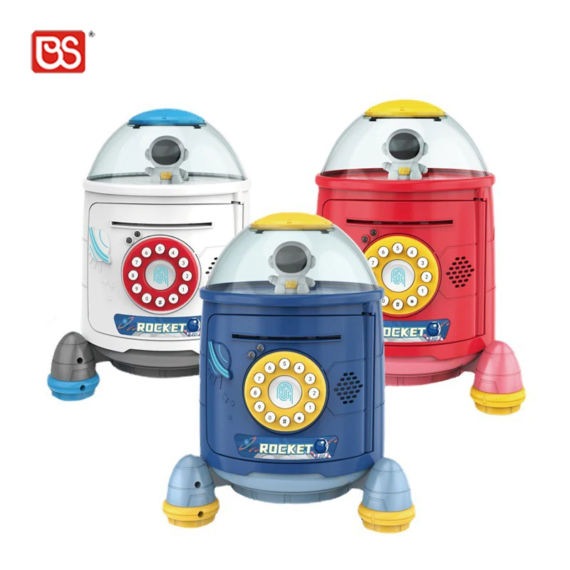 BS Toy Protection Savings Coin Box Money Safe Unlock Rocket Piggy Bank Money Box Atm Machine Price With 3 Colors