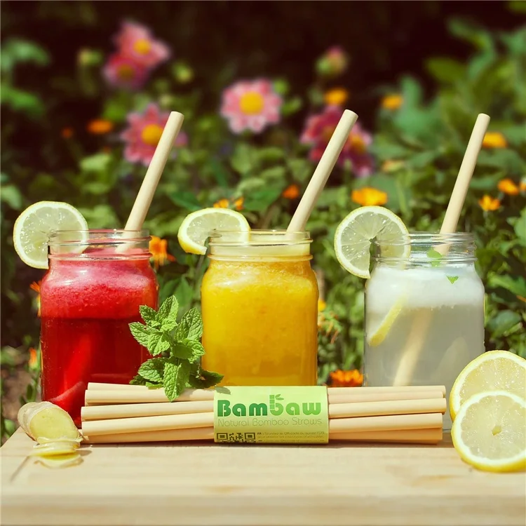 
Customized Travel Juice Cocktail Organic Eco Friendly Compostable Biodegradable Reusable Straws Drinking Bamboo Straw 