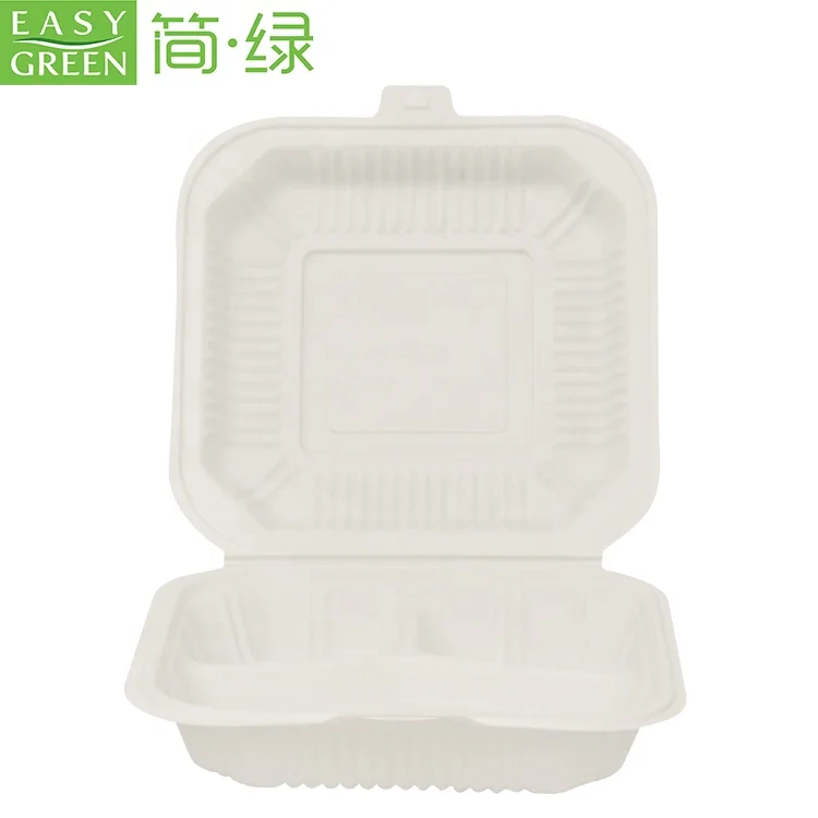 Easy Green Biodegradable Disposable Restaurant Takeout Cornstarch 3 Compartment Food Container