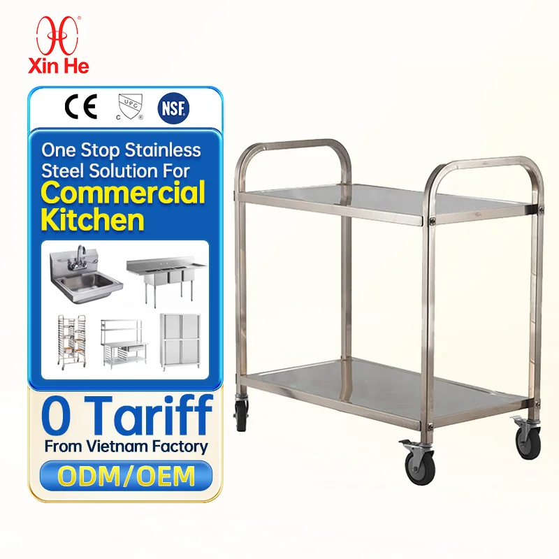 Detachable Stainless Steel commercial Kitchen 2 Layers Galley Bar Food Service Cart Trolley For Hotel