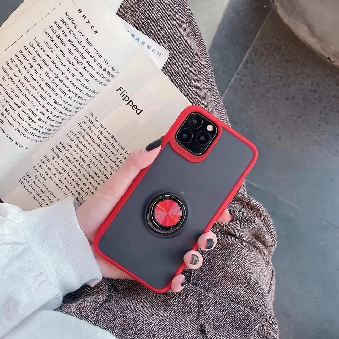 Dropshipping Ring buckle solid pure color 2 in 1phone case for iPhone 11 pro max