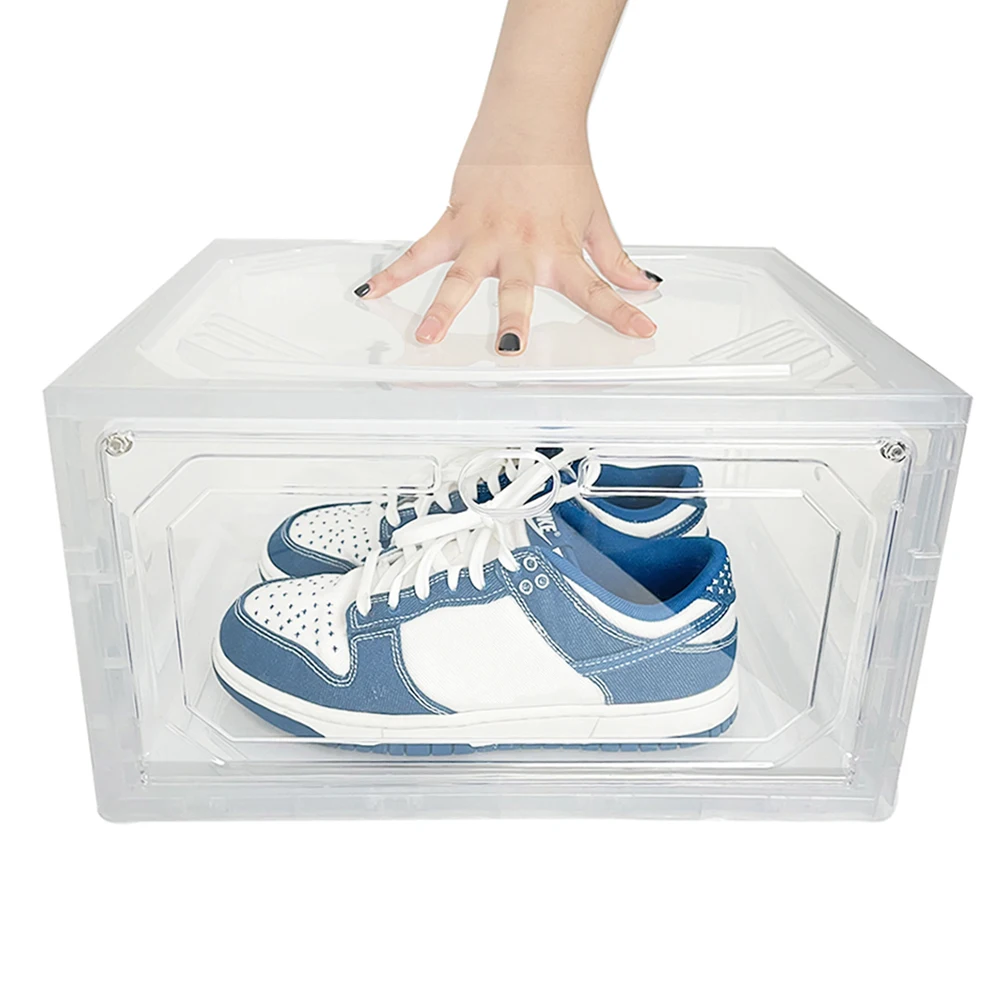 Wholesale Shoebox PET Sneaker Display Crate Storage Giant Drop Front Acrylic Clear Transparent Shoe Box Shoe Container