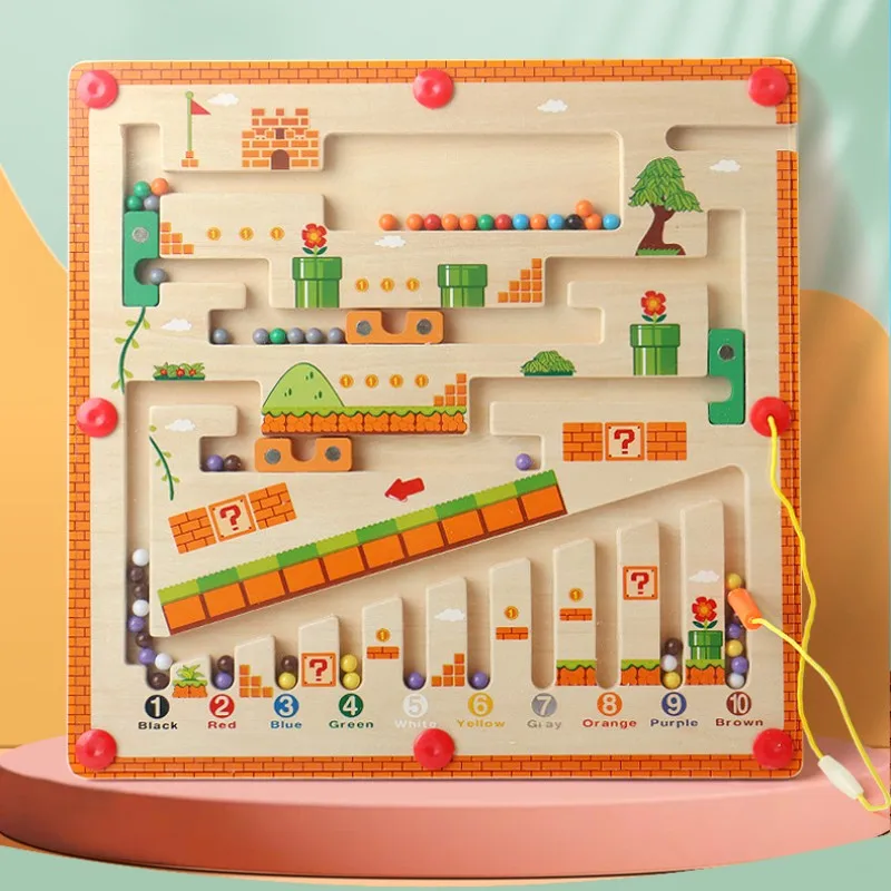 New Color Digital Maze Montessori Wooden Toy Mushroom Pen Maria Walking Bead Game for Children
