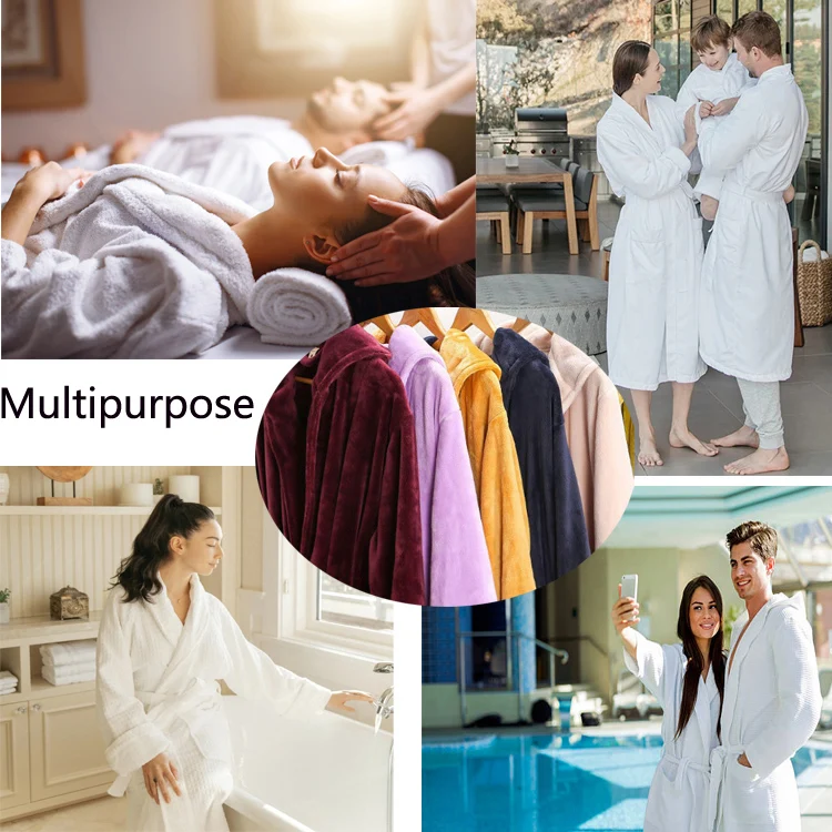 soft fleece hooded bathrobe custom long coral fleece bathrobe/polyester spa robe plush winter fleece ful length bath robe