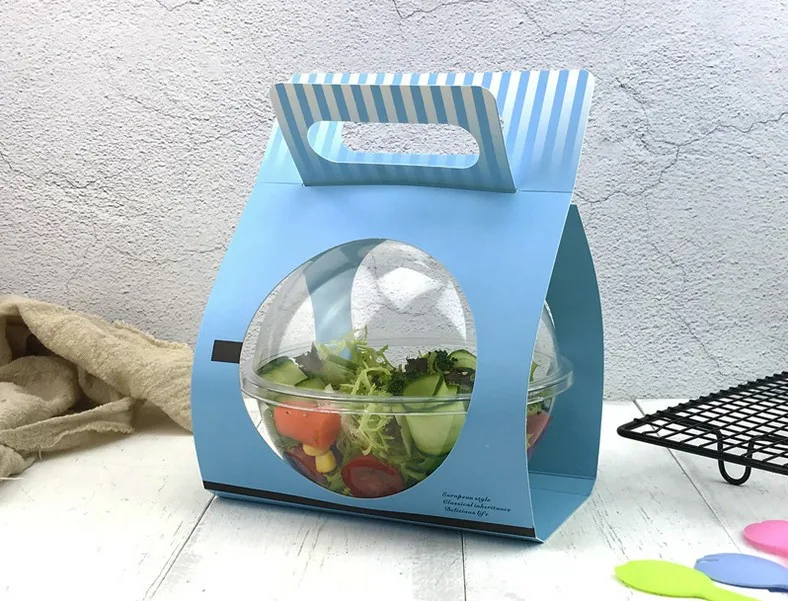 Disposable plastic salad bowl with lid dessert bowl for Poke custom printing paper carry