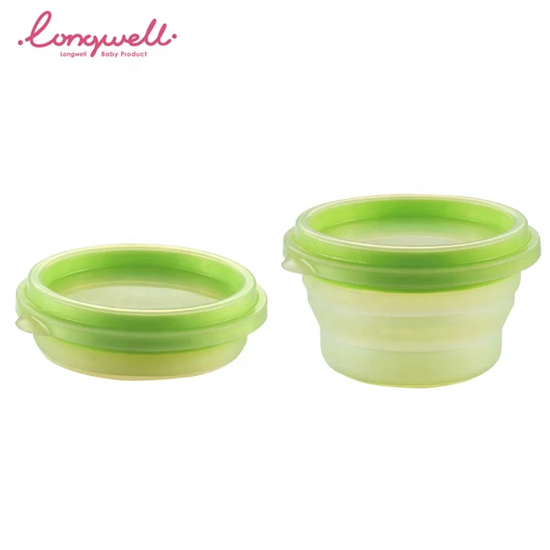 
Ningbo Longwell Foldable Microwave Safe Silicone Camping Bowls Lids Feeding Baby Children Outdoor Silicone Collapsible Baby Bowl 